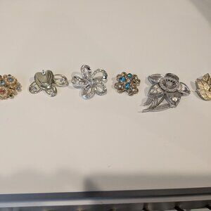 Vintage enamel lapel pin lot, 6 floral vintage pins, elegant costume jewelry